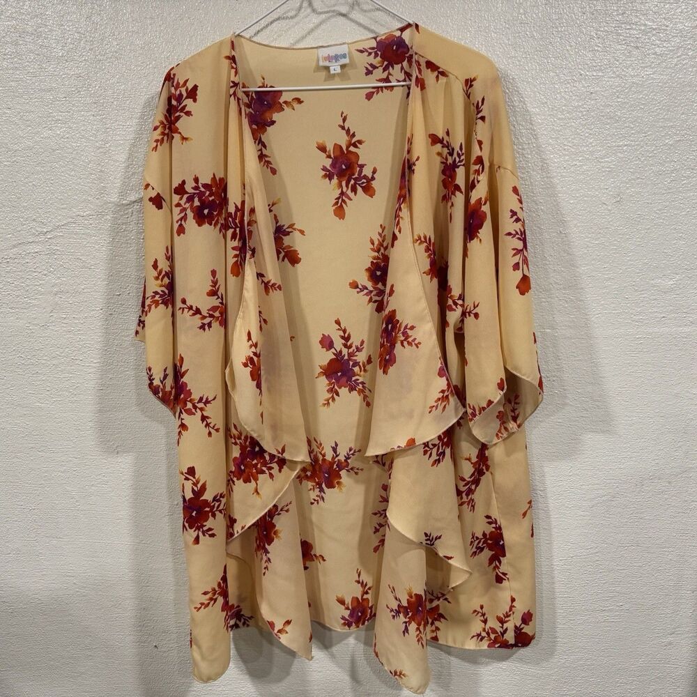 LuLaRoe Lindsay Kimono Cardigan Floral Open Front Duster Hi-Low Hem